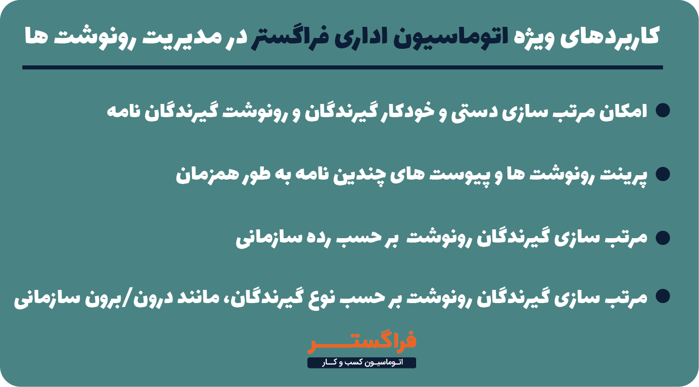 کاربردهای ویژه اتوماسیون اداری فراگستر در مدیریت رونوشت ها