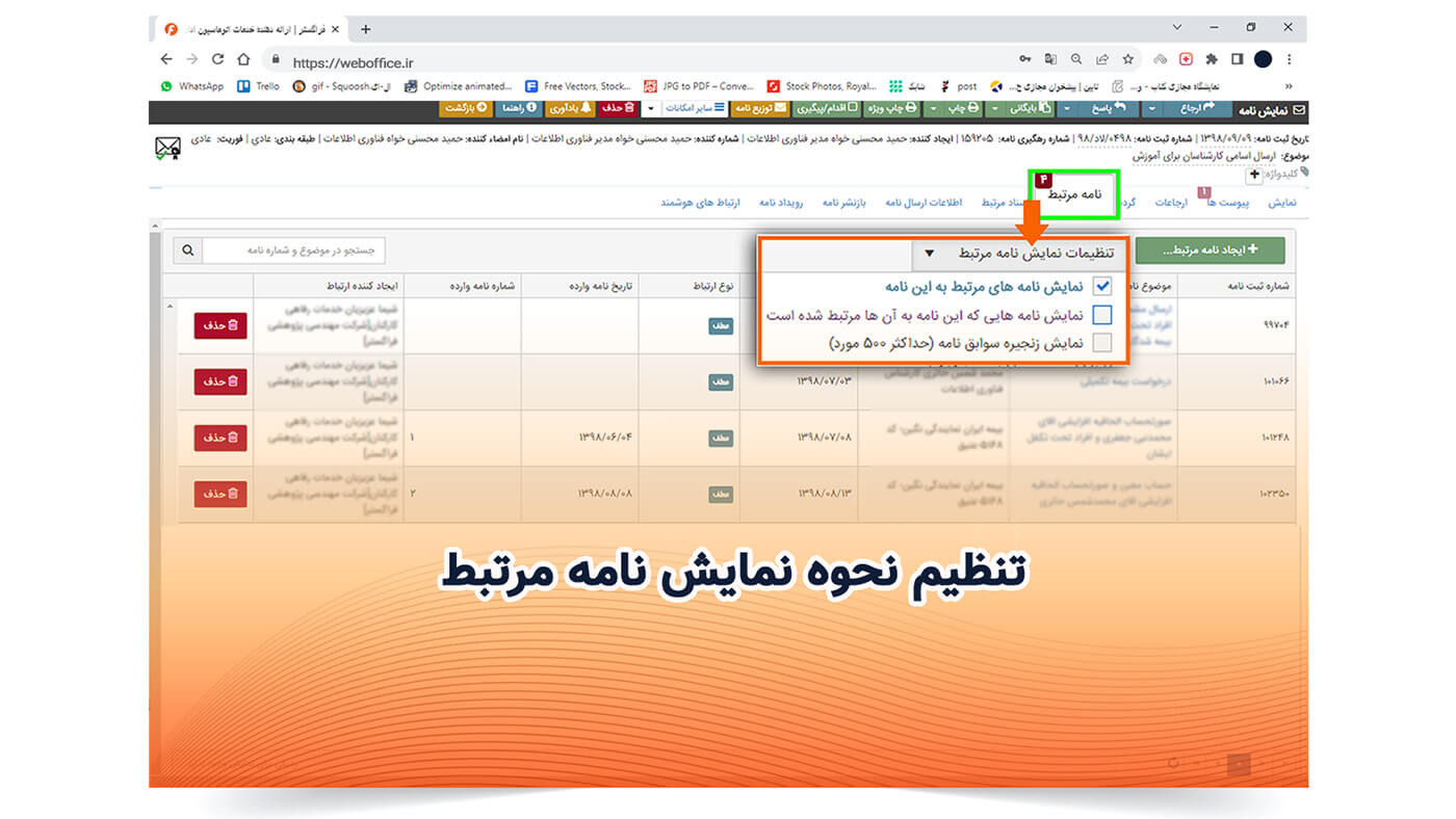 تنظیم نحوه نمایش نامه مرتبط