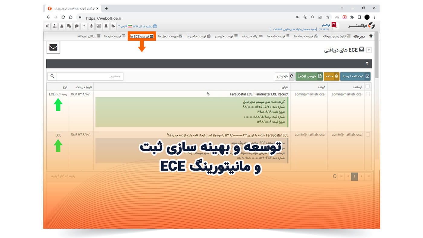 توسعه و بهینه سازی ثبت و مانیتورینگ ECE