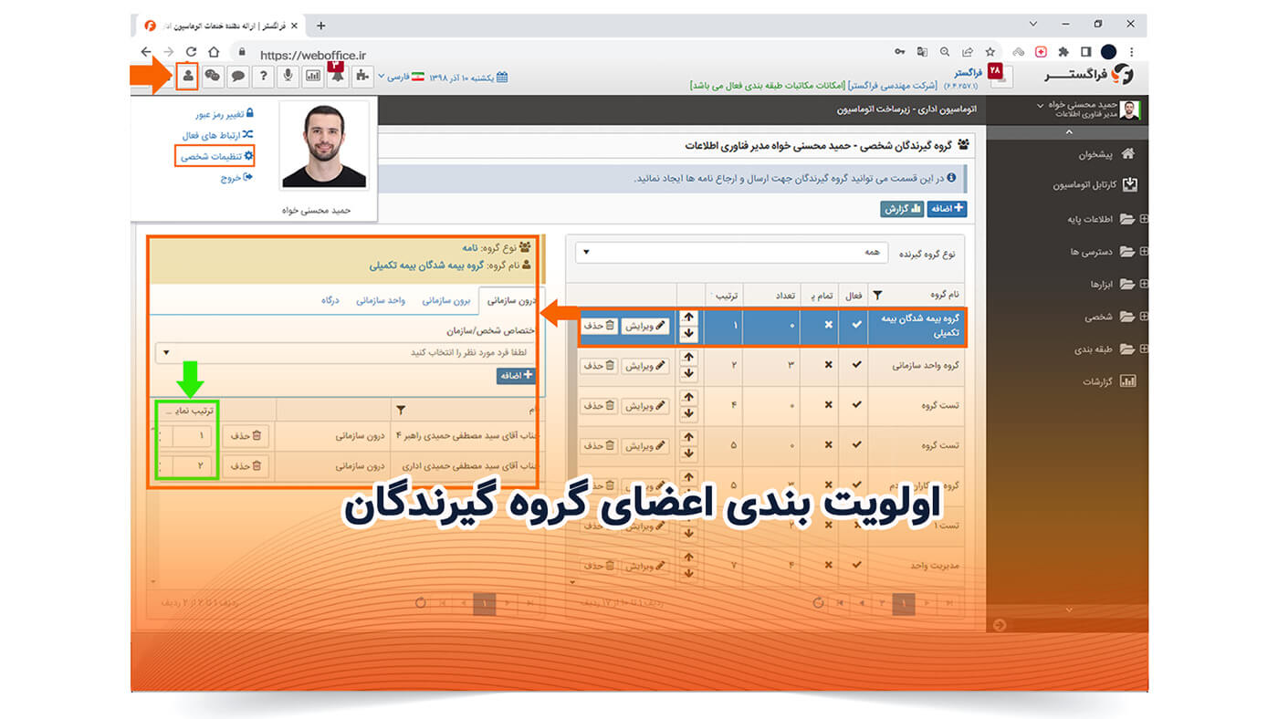 امکان اولویت بندی اعضای گروه گیرندگان