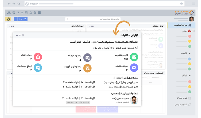 ویجت گزارش‌های مکاتبات میز کار