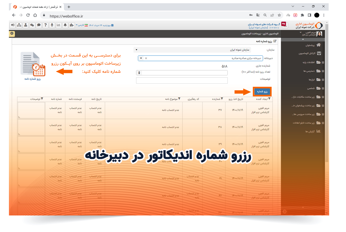 رزرو شماره اندیکاتور در دبیرخانه