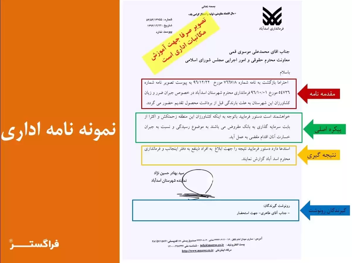 نمونه رونوشت در نامه اداری