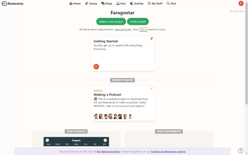 محیط کاربری نرم افزار مدیریت پروژه Basecamp